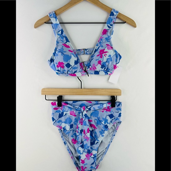 SPLENDID FLORAL PRINT HALTER BRA TIE FRONT HIGH WAISTED BIKINI SWIM SUIT - Picture 1 of 9